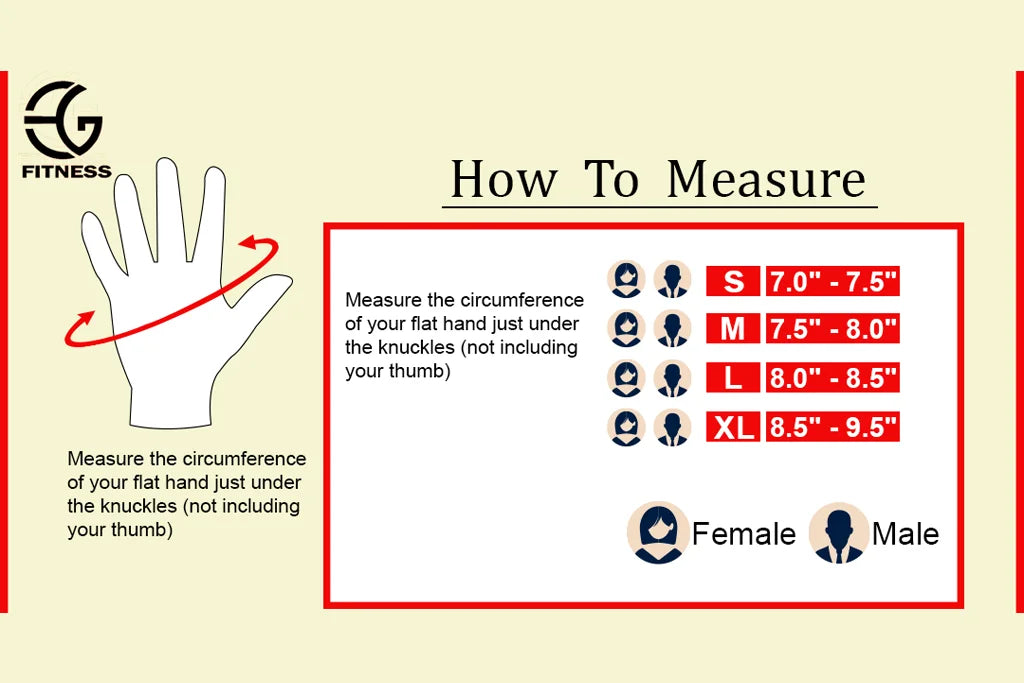 Size Chart for Gym Gloves in Pakistan