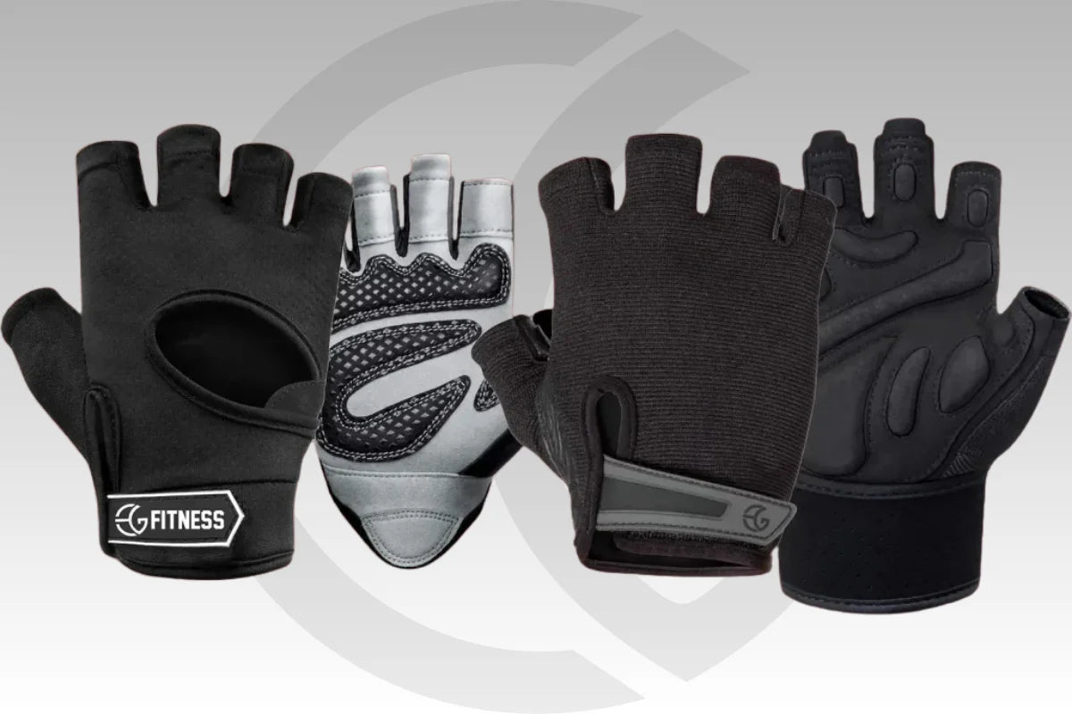 EG Fitness Pakistan black fingerless premium gym gloves showing palm and back view for men and women