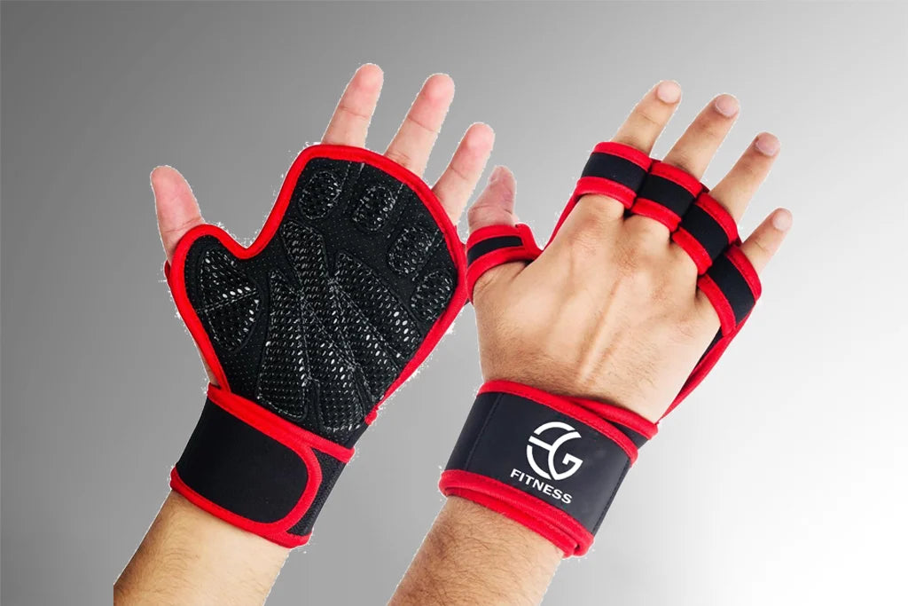 Red Gym Gloves for Men and Women with Silicone Grip in Pakistan